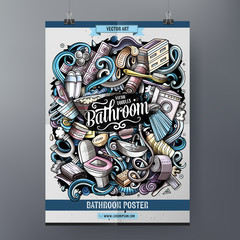 Bathroom hand drawn doodles illustration. Bath objects and elements background.