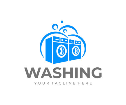 Сommercial laundry logo design. Washing machine vector design. Laundromat logotype