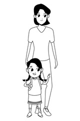 Family single mother with kid in black and white