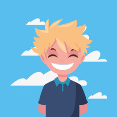 happy young boy portrait sky background