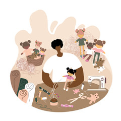 African man in the dolls making process