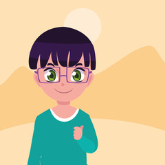 smiling little boy character outdoors