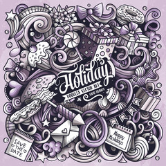 Naklejka premium Holiday hand drawn vector doodles illustration. Birthday poster design.