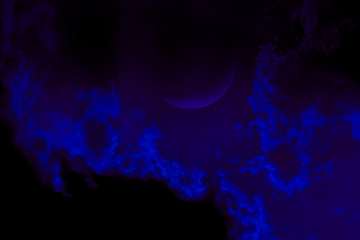 Half moon. Attractive photo of background night sky with cloudy and bright half moon.