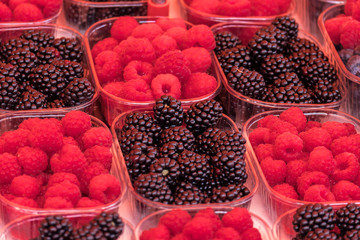 Fresh and sweet raspberries and blackberry
