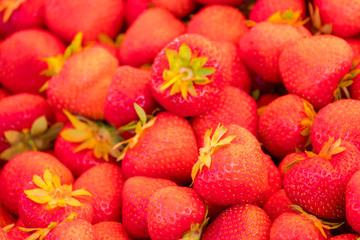 background from freshly harvested strawberries, directly above