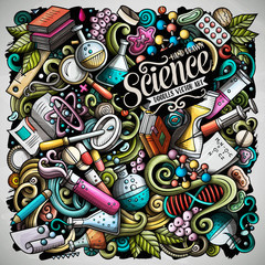 Science hand drawn vector doodles illustration. Poster design.