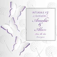 Design card with butterflies , isolated on white. Vector