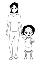 Family single mother with kid in black and white