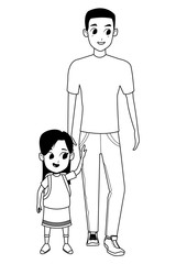 Family single father with children in black and white
