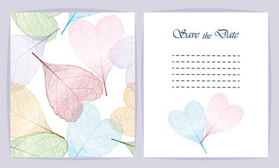 Set beautiful backgrounds with Heart-shaped leaves and space for text. Vector illustration. EPS 10