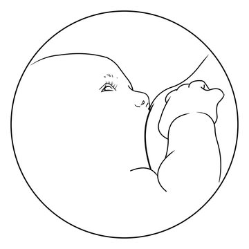 recommend clip art: Line art of a newborn baby sucking mother's milk.