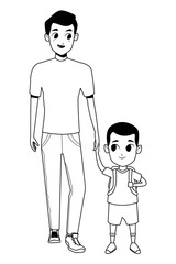 Family single father with children in black and white