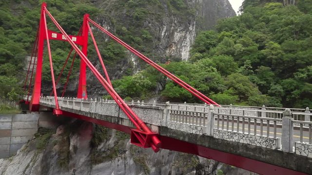 Red Bridge (Chinese Name"Cimu Bridge") on Liwu River, Taroko Gorge National Park , Hualien, Taiwan