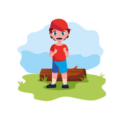 Fototapeta premium happy young boy with trunk landscape