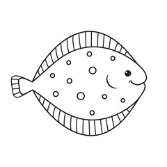 Flounder icon coloring page. Vector Illustration.