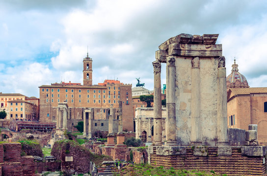 Rome Italy-Ruins of the Roman Forum at Palatine hill in Rome.