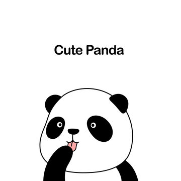 Vector Illustration / Logo Design - Cute Funny Baby Cartoon Giant Panda Bear With The Tongue Out, Licking Finger / Hand / Paw