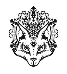 Cute graphic fox face. Good element for printing or tattoo ideas.