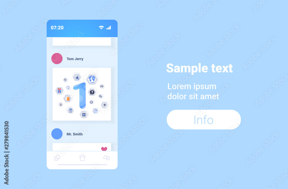 Poster smartphone screen with different applications adaptive user interface app development concept online