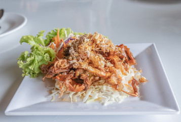 Fried garlic with soft crab,Sea food.