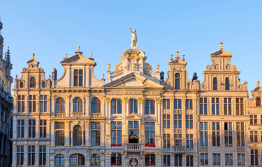 Fototapeta na wymiar Buildings facade at sunset in Grand Place