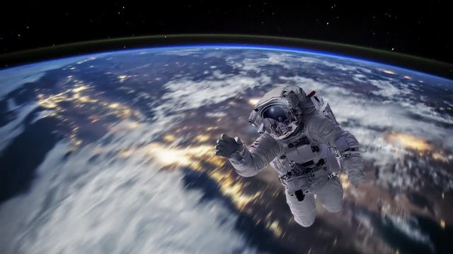 Astronaut explores space for the future of the world.Future concept. 4K some elements furnished by NASA images
