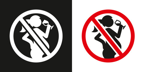 Piktogramm Warnung Schwangere Frau mit Alkohol - Wein - einfarbig und mehrfarbig - obrazy, fototapety, plakaty