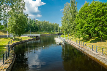 Fototapeta na wymiar Lappeenranta, Finland - June 20, 2019: The Saimaa Canal at summer.