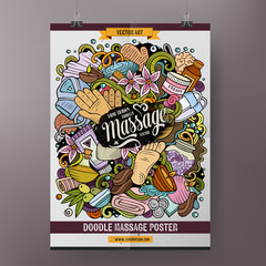 Massage hand drawn doodles illustration. Spa salon poster