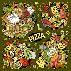 Colorful vector hand drawn doodles cartoon set of Pizza combinations