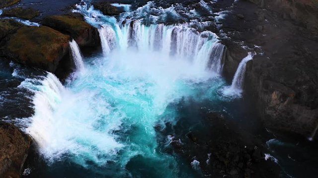 amazing Godafoss waterfall in Iceland during sunset, Europe. 4K
