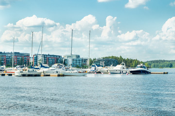 Lappeenranta, Finland - June 20, 2019: Lappeenranta port with yachts and boats on a sunny summer day