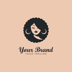 beautiful woman with curly hair logo template
