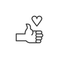 Positive feedback line icon. linear style sign for mobile concept and web design. Thumb up and heart outline vector icon. Like and love symbol, logo illustration. Vector graphics
