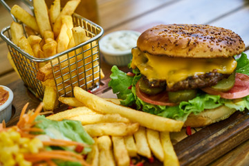 a delicious cheeseburger on the table