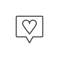 Speech bubble with heart line icon. linear style sign for mobile concept and web design. Love chat message outline vector icon. Like, ranking, rating symbol, logo illustration. Vector graphics