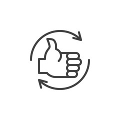 Like repost line icon. Positive feedback linear style sign for mobile concept and web design. Thumb up with reload arrows outline vector icon. Symbol, logo illustration. Vector graphics