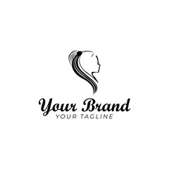 woman's hair silhouette logo template in black and white
