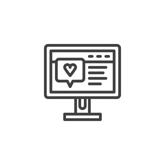 Like chat comment line icon. linear style sign for mobile concept and web design. Computer monitor with heart text outline vector icon. Symbol, logo illustration. Vector graphics