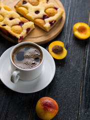 Apricot pie and a white Cup of espresso. Summer Breakfast