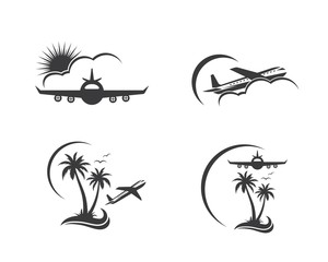 plane with palms icon logo of travel and travel agency vector