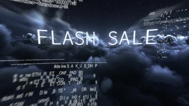 White Flash sale text appearing among clouds in stormy sky