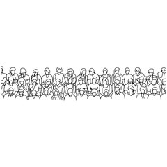 Three lines of people sitting on stadium vector illustration sketch doodle hand drawn with black lines isolated on white background