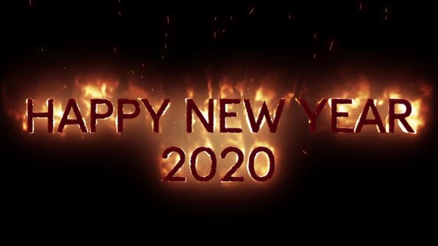 Happy new year 2020 text appearing on fire