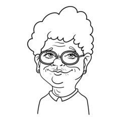 Cartoon drawing of an old grandpa with mustache and glasses.  Vector, Character, Outline, Doodle, Illustration.
