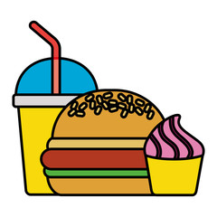 fast food burger cupcake soda