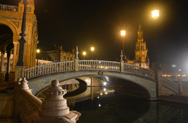the night lights illuminate the beautiful Seville in Spain