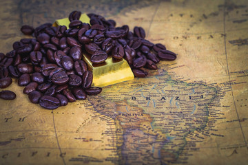 coffee bean is a gold on old map.