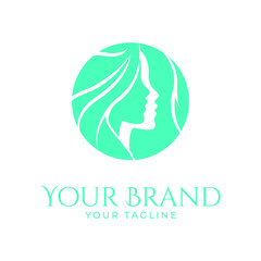 logo template of beautiful woman luxury in round shape
